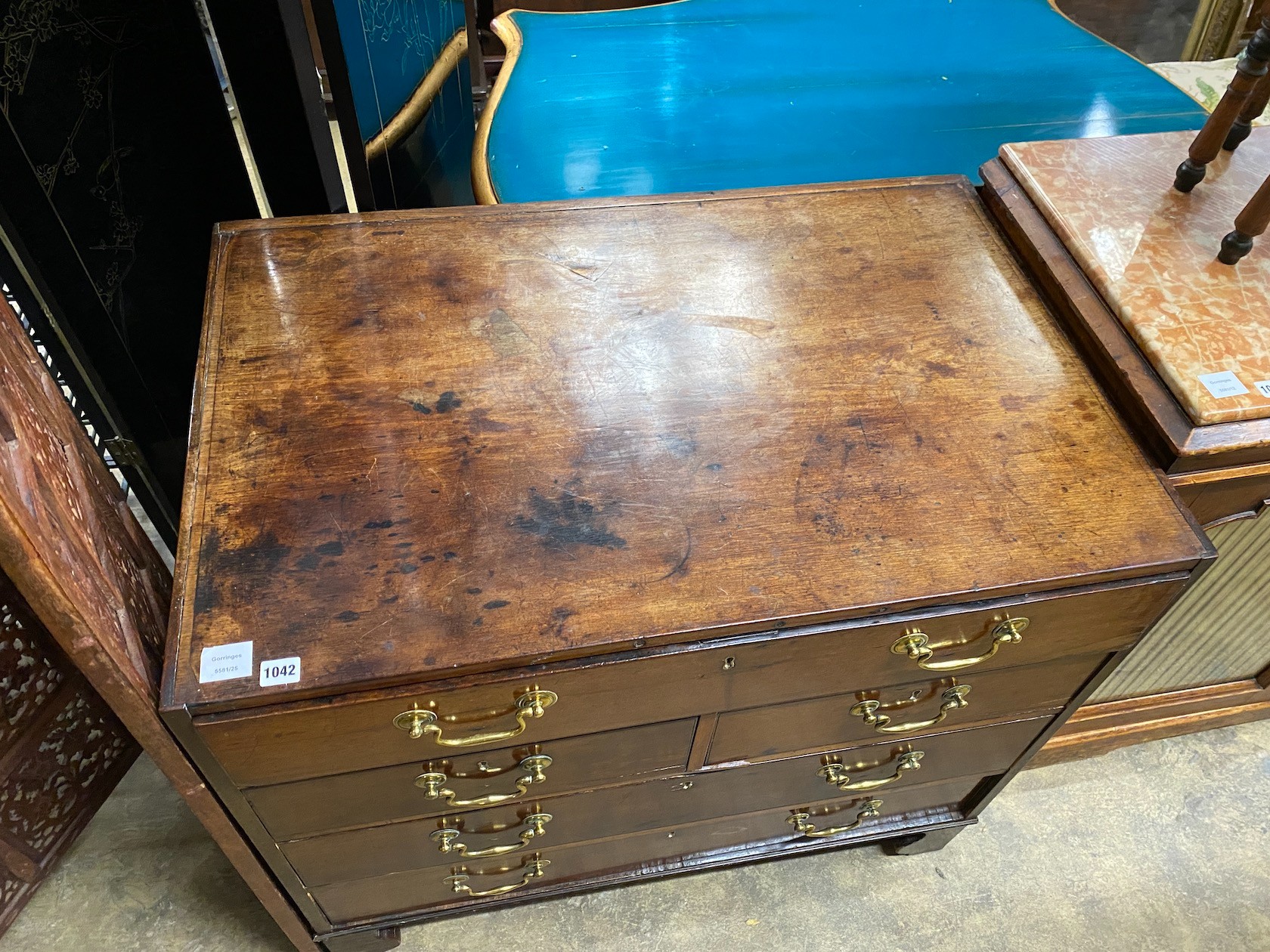 A George III mahogany chest of drawers, adapted, width 96cm, depth 63cm, height 86cm